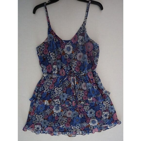 The General Good Women's Sz M Blue Floral Sofia Tiered Spaghetti Strap Dress - Picture 8 of 14